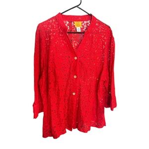 Ruby Rd. Red Lace Button-Down Shirt